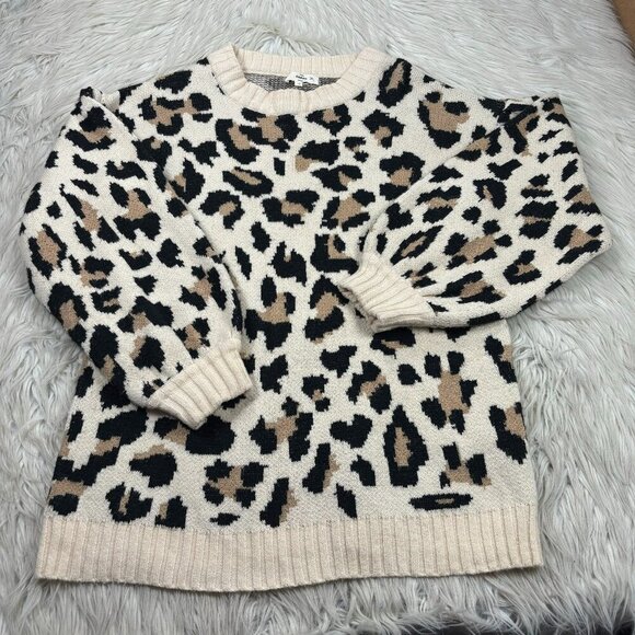 Entro Leopard Print Balloon Sleeve Pullover Sweater - Picture 1 of 6
